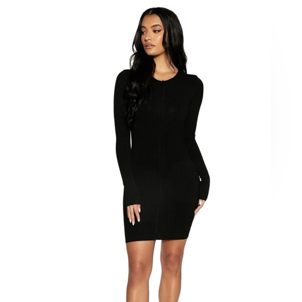 NWT Naked Wardrobe Snatched Vibes Black Long Sleeve Dress